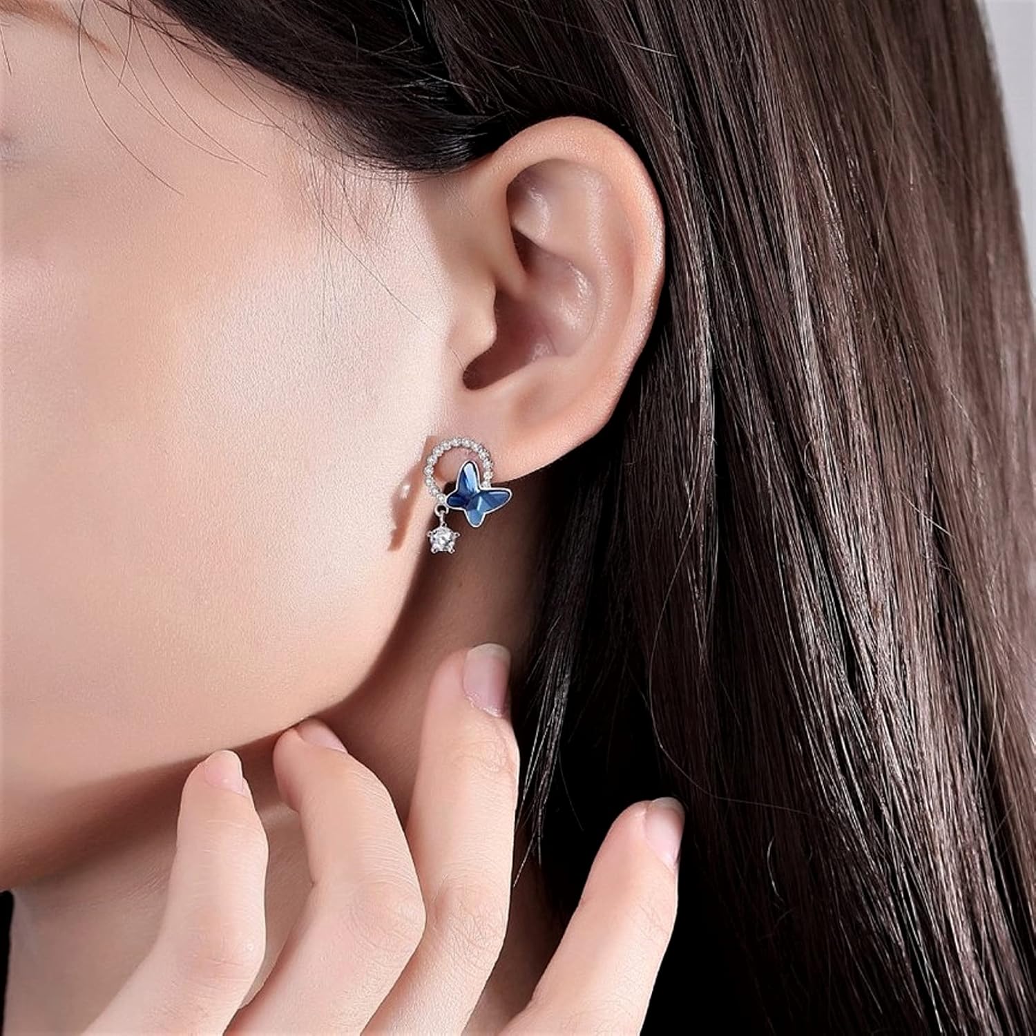 925 Sterling Silver Butterfly Pendant Necklace/Stud Earrings for Women, Crystal Butterfly Motif Jewelry Set for Her - Image 4