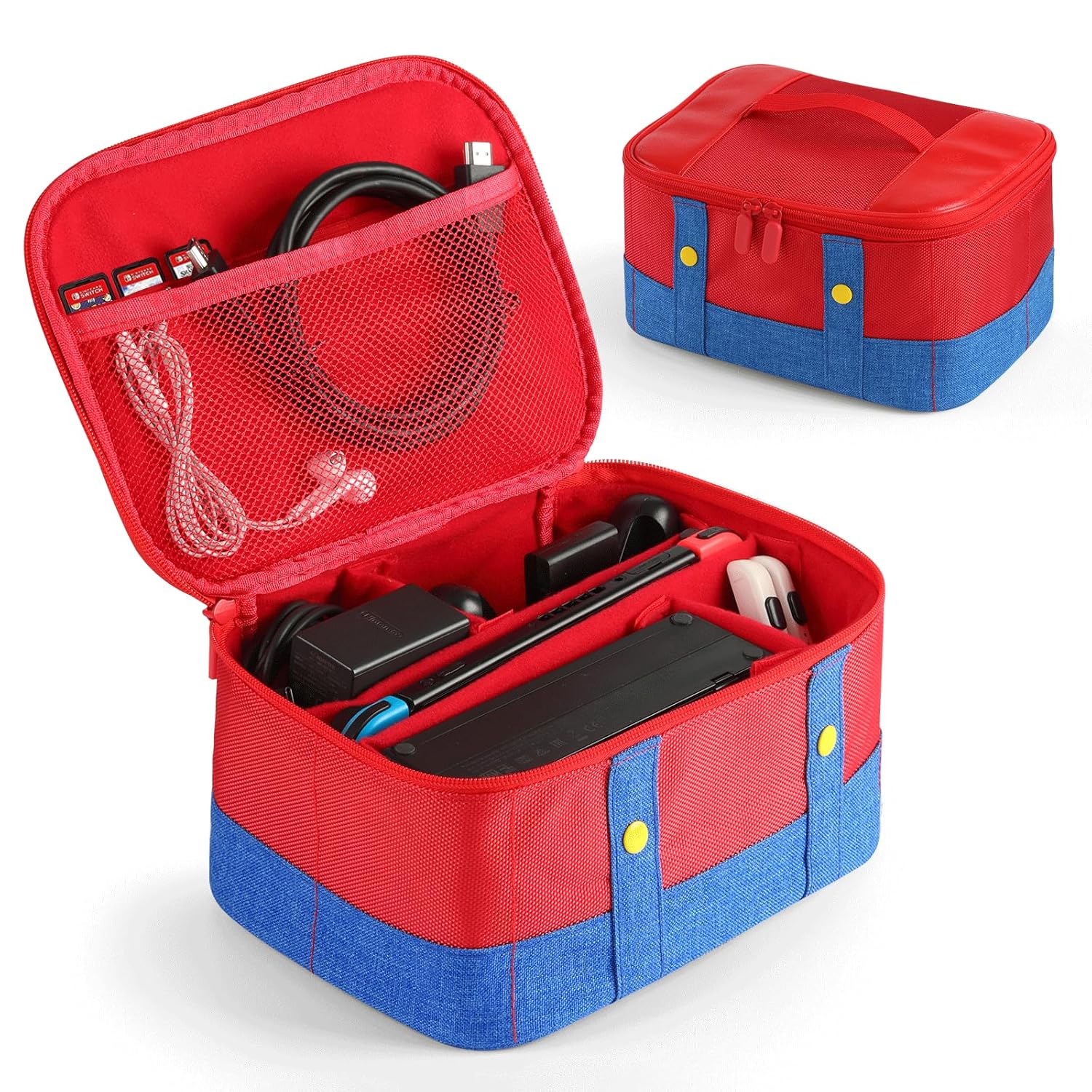 Midgod Cute Carrying Case for Nintendo Switch/OLED /Lite, Portable Switch Case Travel Full Protective Carry Storage Bag Compatible With 8 Games, Switch Console Pro Controller Accessories-Blue & Red