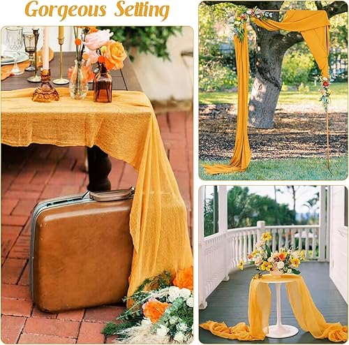 Miniatura 6 de 6 piezas de tela de gasa de 10 pies, color mostaza, camino de mesa de tela de gasa bohemio, camino de mesa rústico transparente para boda,