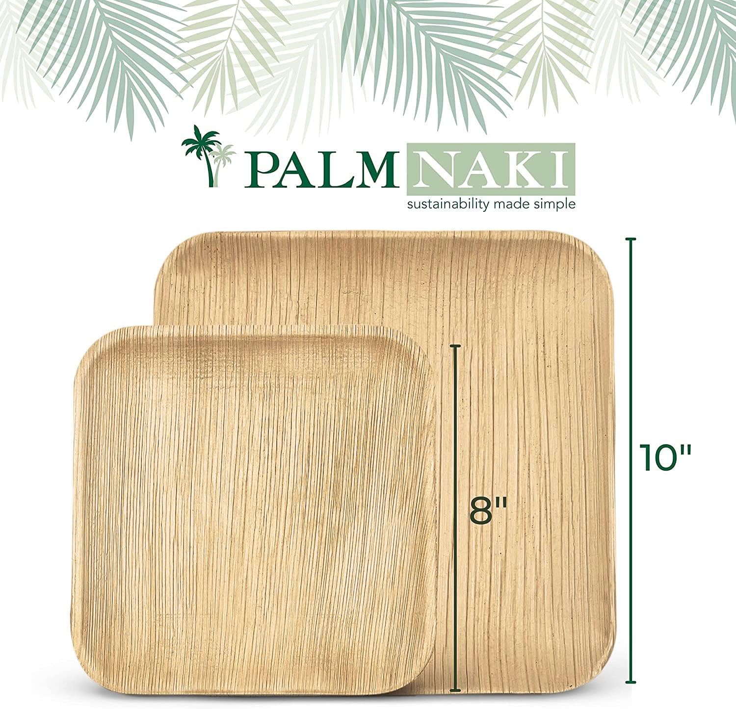 PALM NAKI Eco-Friendly Palm Leaf Plates - 10-Inch Square - Bamboo Style (40 Pack), Sustainable, Decorative & Compostable Tableware (10" Plates) - Image 3