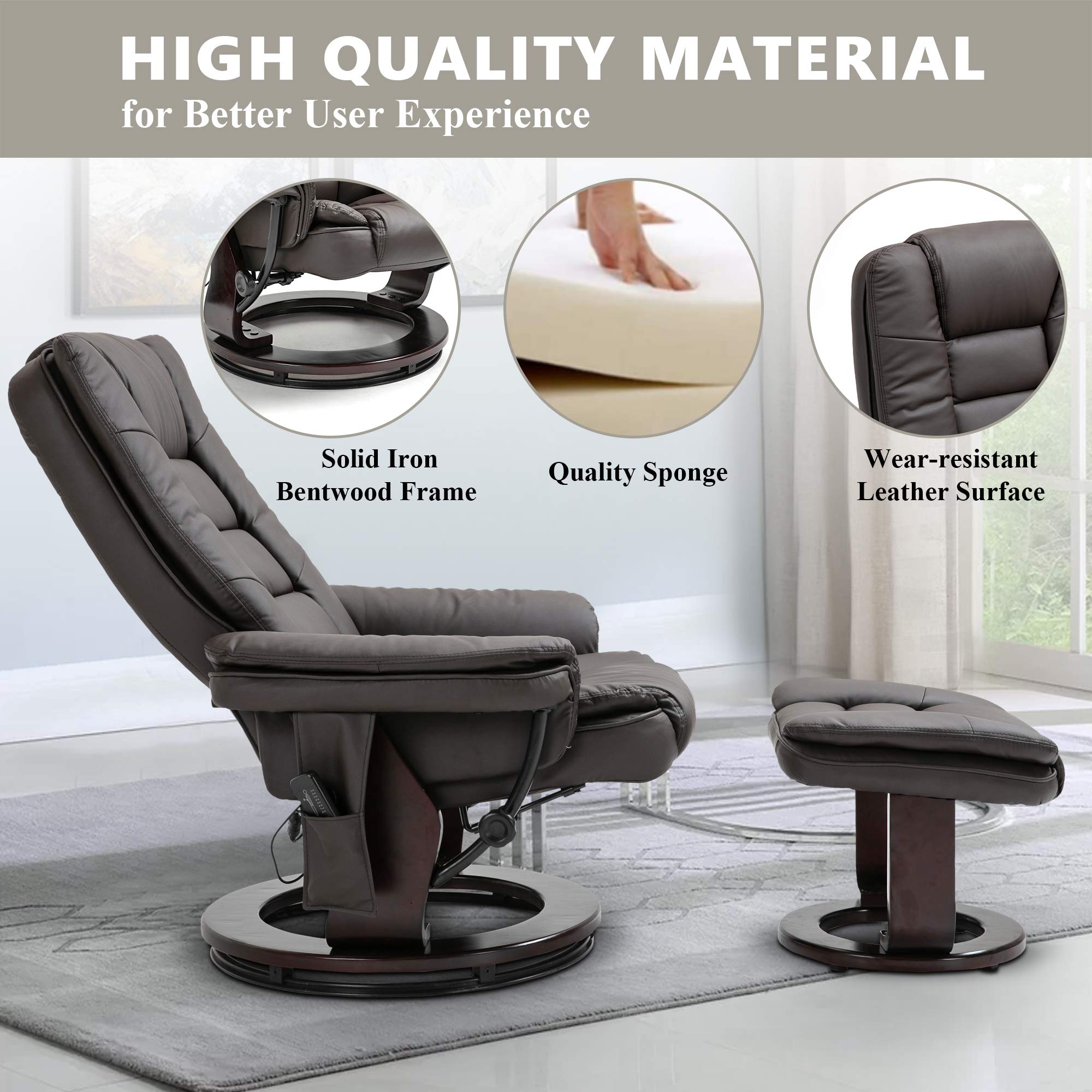 Recliner with Ottoman,Recliner Chair and Ottoman Set,PU Leather
