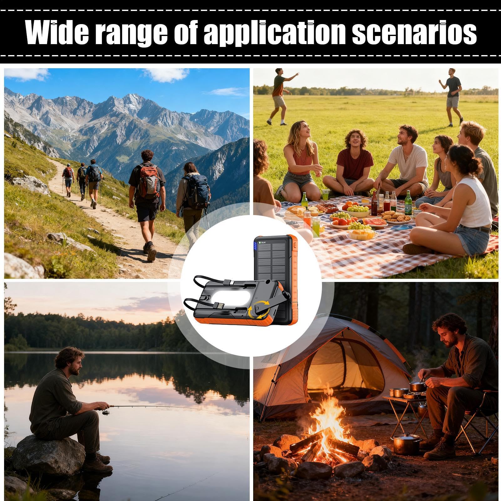 Caricatore Solare Power Bank Resistente Agli Urti Con Torcia | Batteria Portatile Solare Con Manovella Manuale Per Uso Esterno Per Telefono Per Campeggio Escursionismo Viaggio Pesca Zaino