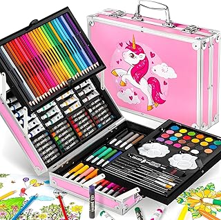 PEACORA Deluxe 145 Piece Unicorn Art & Craft Drawing Set Painting Suitcase Box Birthday Gift for Kids Unleash Your Inner Artist (Unicorn Design)