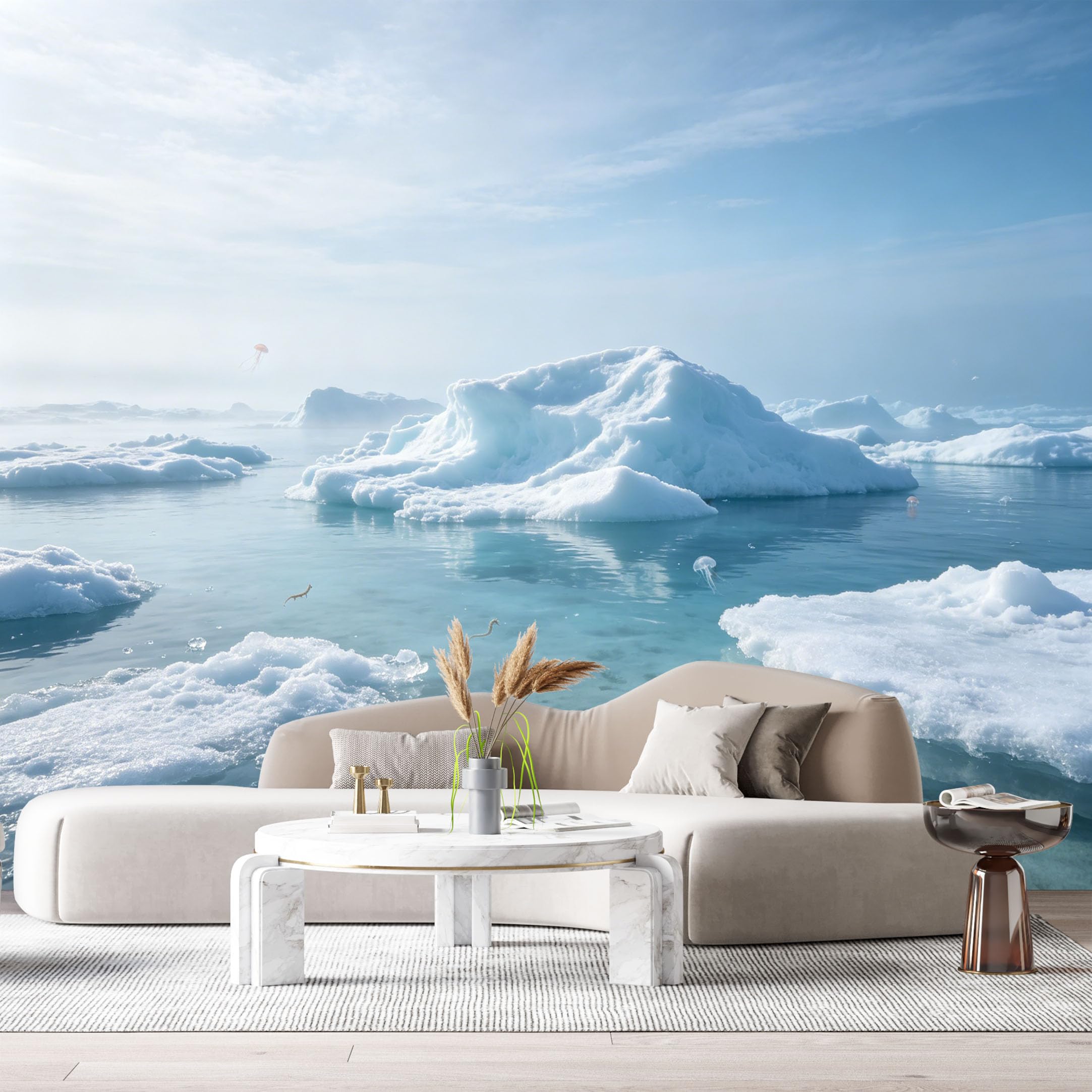 Custom Size Wall Murals Arctic Ocean Marine Landscape Iceberg Jellyfish 3D SelfAdhesiveWall Fabric Removable Wallpaper Wall Decor for Living Room Bedroom Bathroom