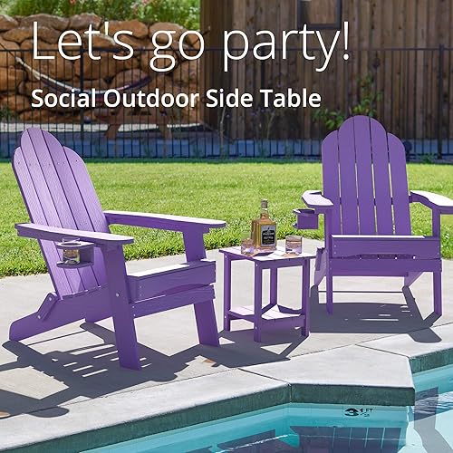 Miniatura 10 de LUE BONA HDPS - Mesa auxiliar para exteriores, pequeñas mesas auxiliares Adirondack para exteriores, mesa auxiliar exterior para patio, porche, Negro