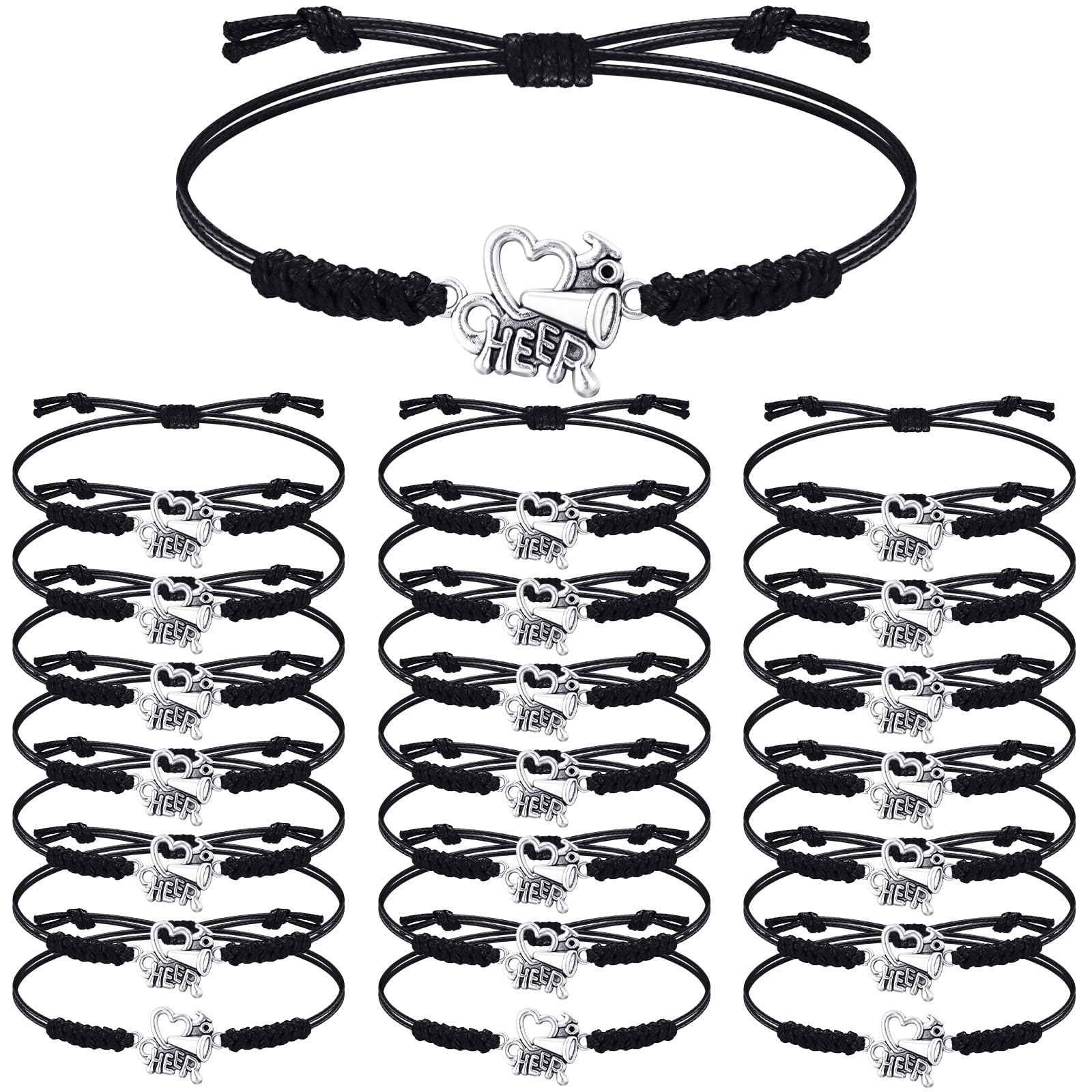 Rtteri 20 Pcs Cheerleader Gifts Cheer Bracelet Girls Charm Bracelet Adjustable Cheerleader Gifts For Cheer Team Jewelry Accessories Bulk
