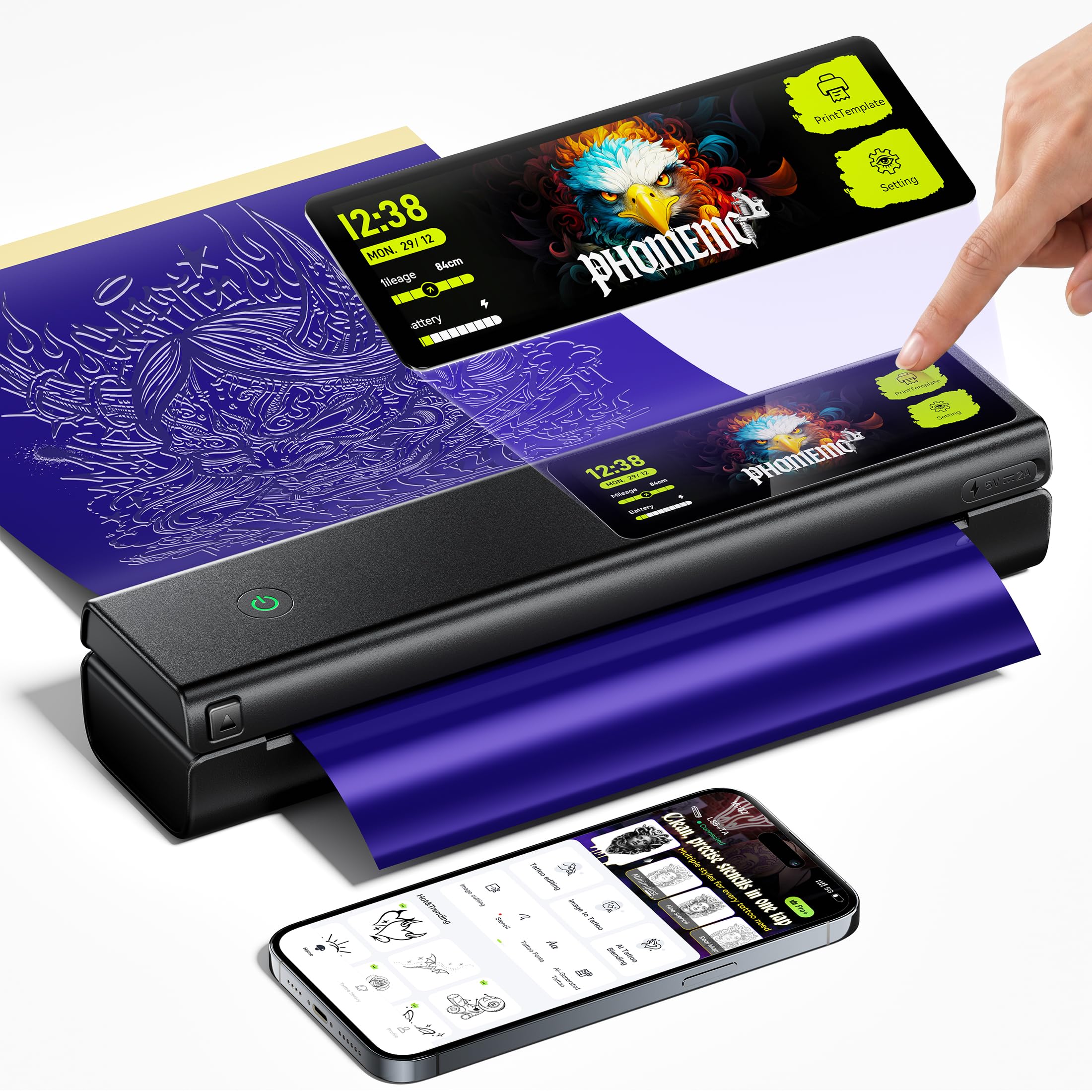 Phomemo L85 Stampante Stencil Tattoo con 5" Touchscreen, Termica | Stampante per Tatuaggi 100 Fogli Carta Trasferimento di Alta Qualità, per Artisti Professionisti e Principianti