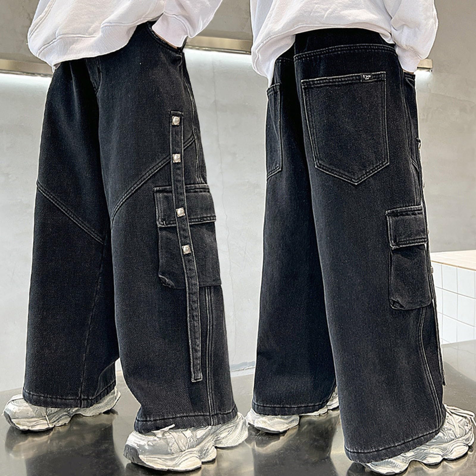 Pantalones Cargo para niños, Pantalones Vaqueros Holgados con múltiples Bolsillos para Ropa Informal, Ropa de, cómoda y Elegante para niños pequeños y Grandes.