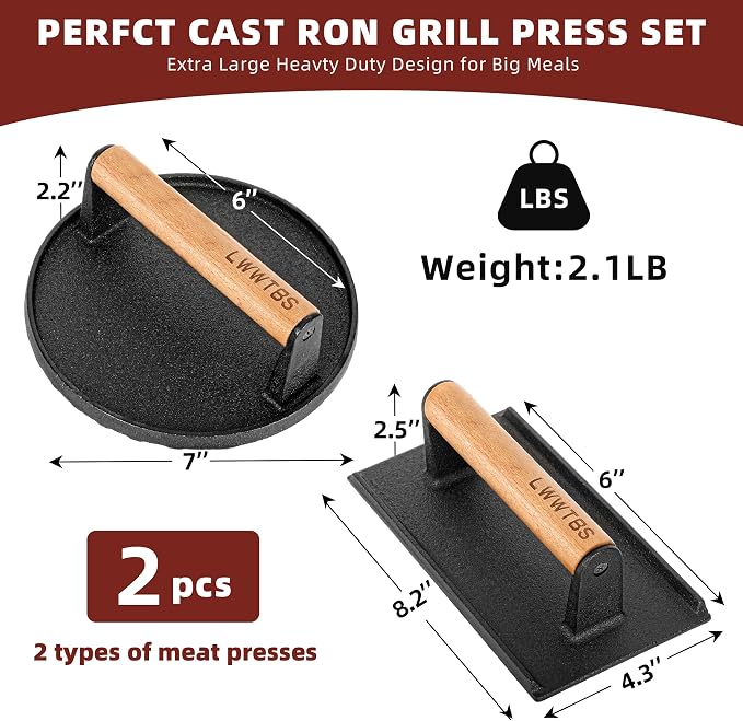 Prensa de Hamburguesa de Hierro Fundido LWWTBS 7" Redonda y 8.2"x4.3" Rectangular miniatura 2