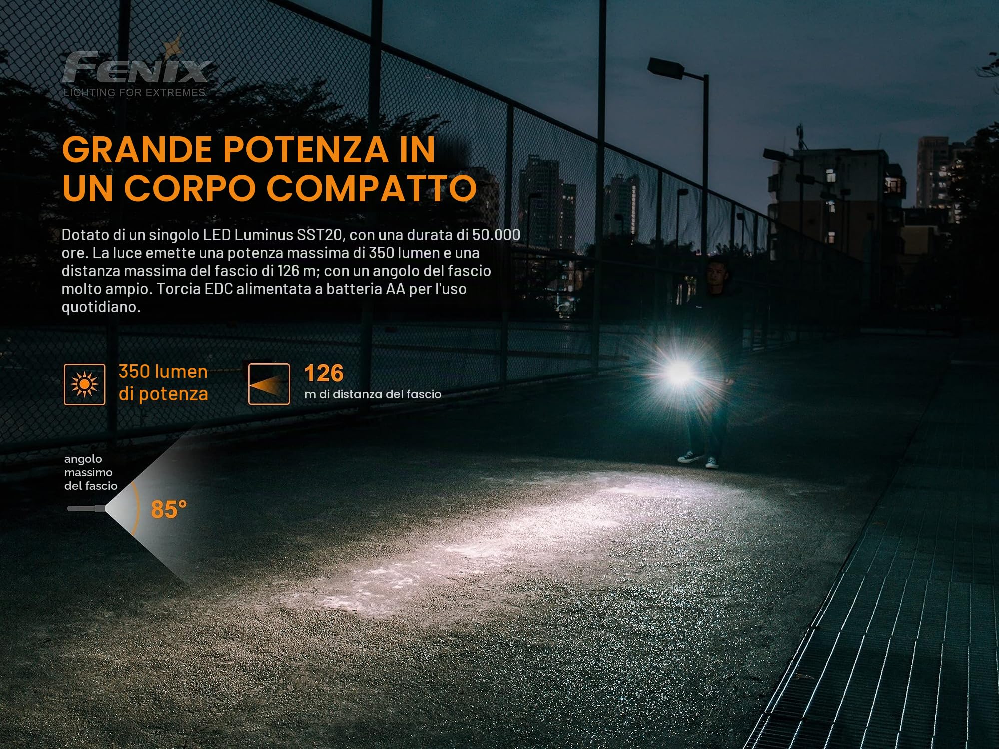 Fenix- Torcia LED E20 V2.0 da 350 lumen con batterie AA