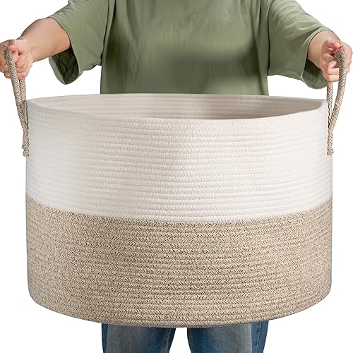 noonkty Cesta XXL para mantas, almacenamiento de mantas para sala de estar, 21.7 x 21.7 x 13.8 pulgadas, cesta de almacenamiento de juguetes con