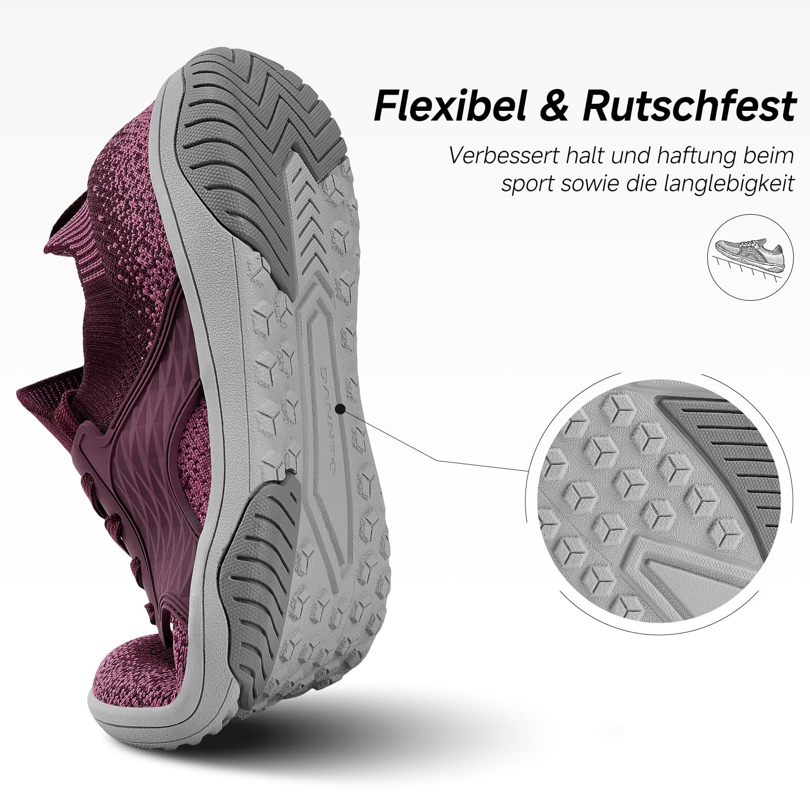 DANNTO Damen Barfußschuhe Breite Schuhe Zero Drop Sneaker | Minimalistisches,Leicht,Flexibel,Wide Toe Box,Rutschfest Gummisohle