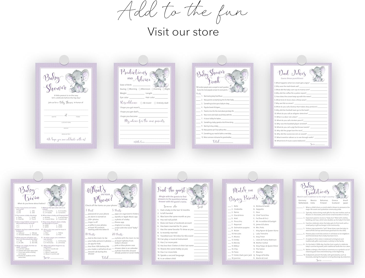 GENDER NEUTRAL パープルエレファント ベビーシャワー招待状 25個パック リトルピーナッツベビーシャワー 空白 フィル