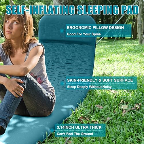 Miniatura 4 de Colchoneta de dormir autoinflable con bomba eléctrica para campamento, colchoneta de dormir de espuma viscoelástica de 3.14 pulgadas de grosor,