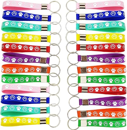24 llaveros de goma para fiestas temáticas de perro con estampado de patas, baby shower, cumpleaños, regalos de fiesta de cachorros, suministros de