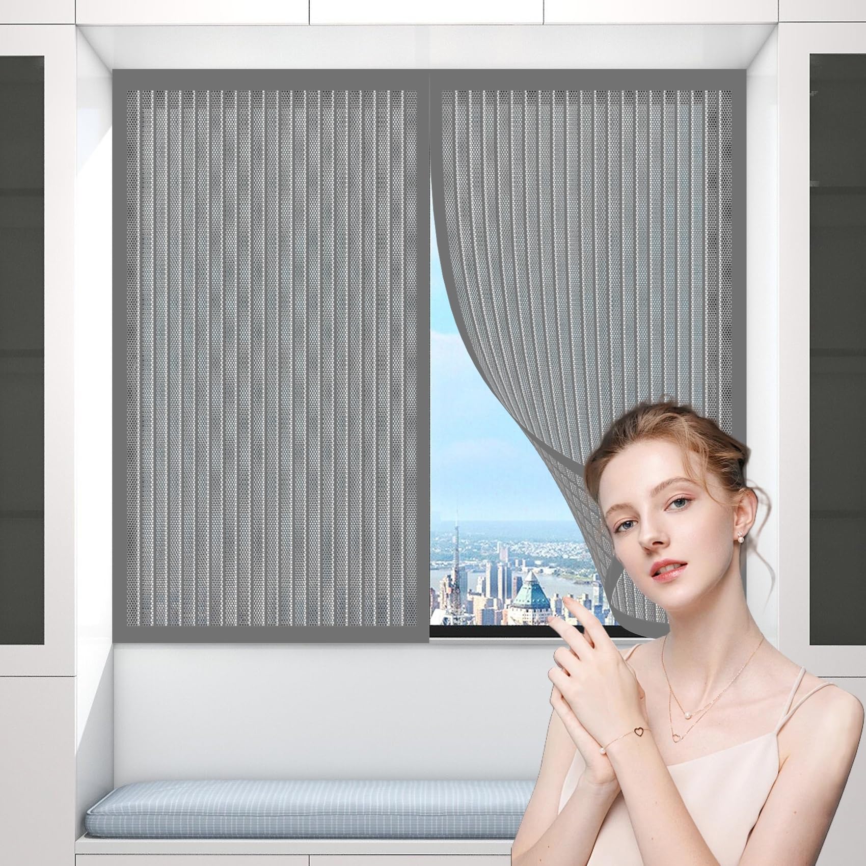 Cortinas Termicas Aislantes 34 x 100 cm, Mantiene El Aire Fresco Dentro y Los Bichos Fuera, Cortinas Termicas Aislante Frio y Calor, para Todas Las Puertas y Ventanas, Gris