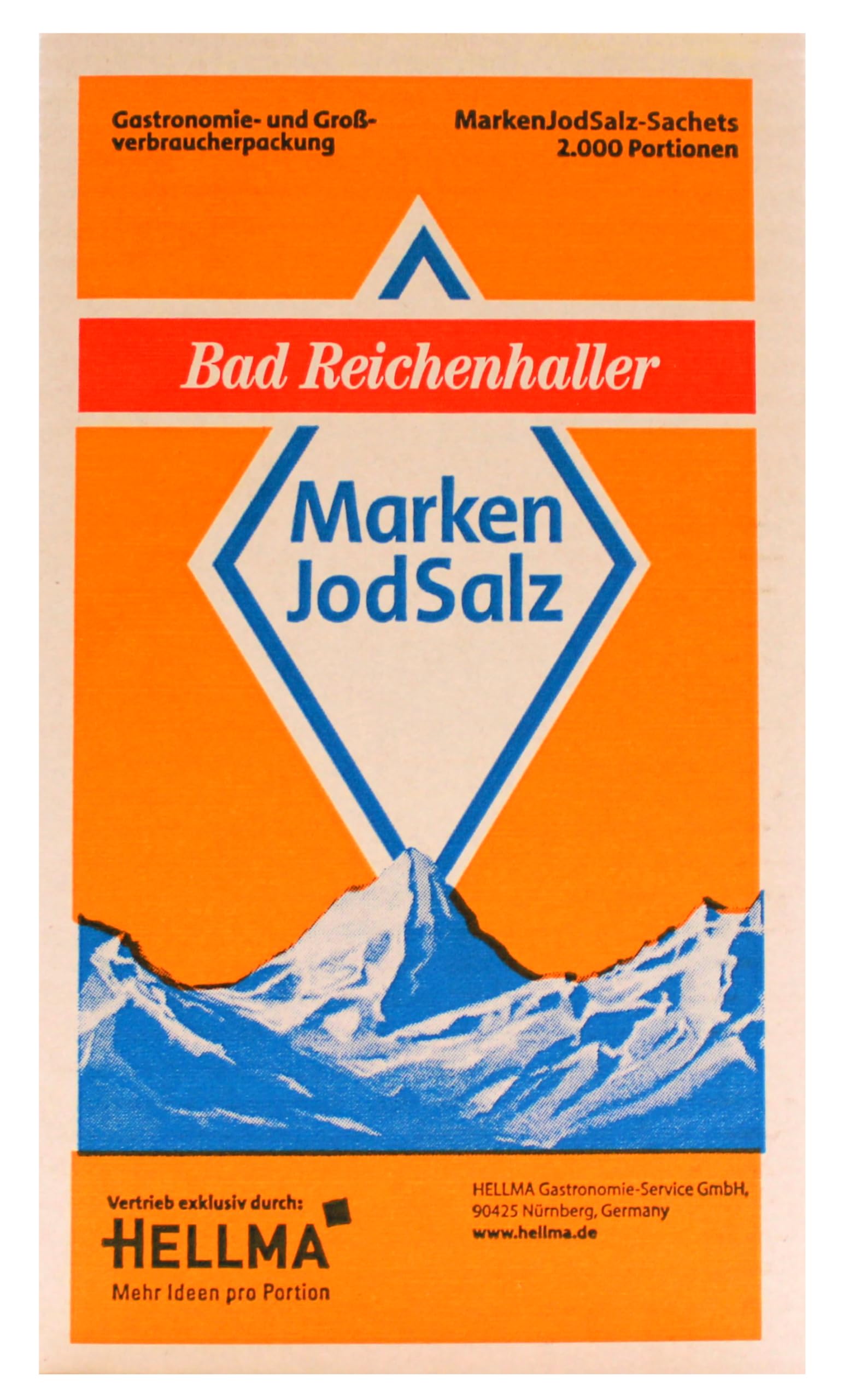 Bad Reichenhaller Alpen-Jod-Salz 2000 Stk. je 1 g - 2 kg Vorrats-Box - Salztütchen einzeln verpackt, für Cafés und Gastronomie