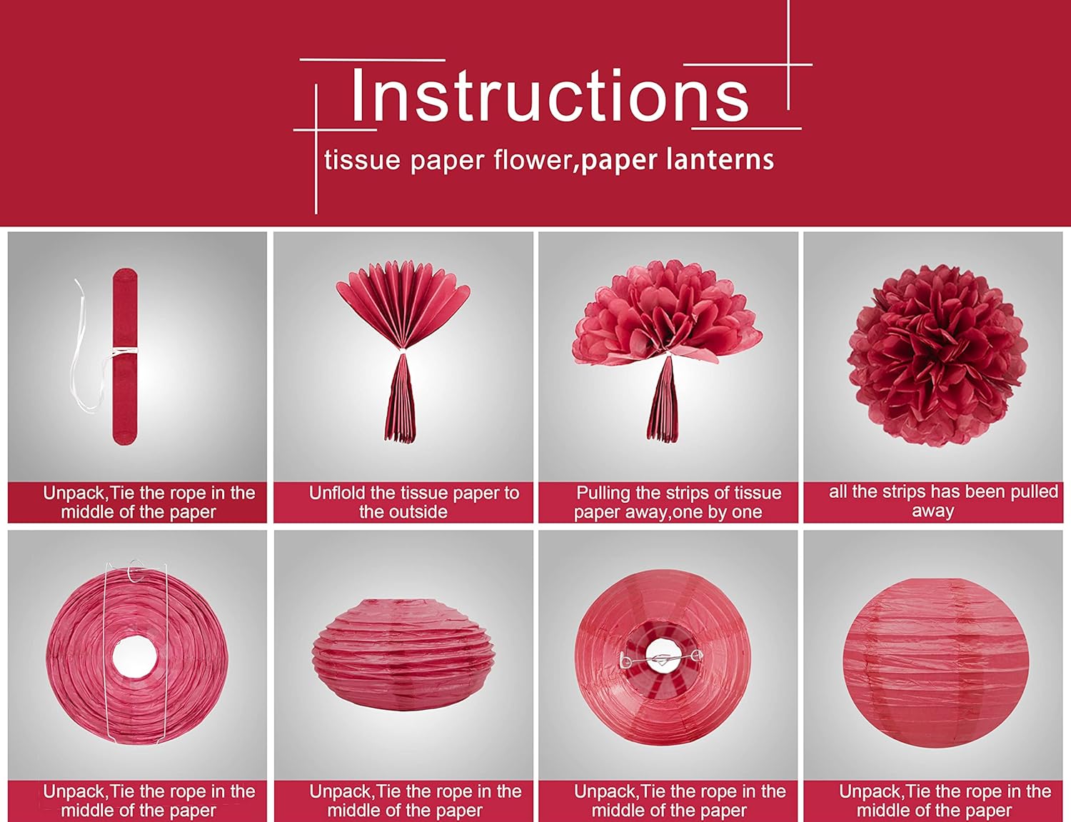 Red White Blue Party Decorations - Tissue Paper Flowers Pom Poms Paper Lanterns Pennant Banner Flags Streamers Garland Birthday National Day American Theme Hanging Decor