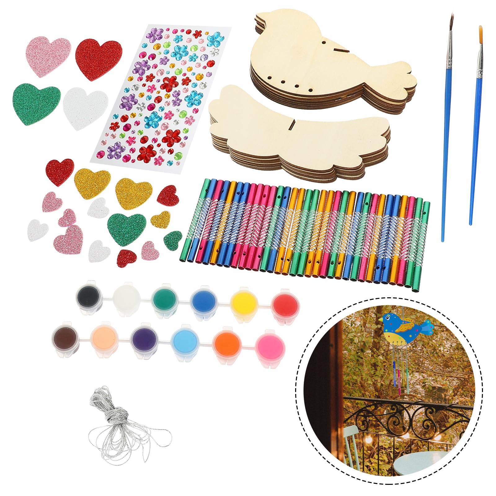 Amazon.co.jp: Yardwe バードウィンドチャイムセット 木製diy風鈴