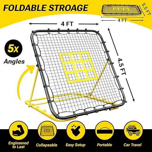 Miniatura 3 de Dimples Excel Red de rebote de béisbol, red de respaldo multideportiva de 4 x 4.5 pies con 5 ángulos ajustables para práctica de béisbol y softbol,