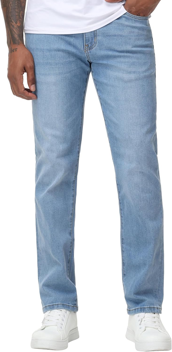 Men's Regular Fit Straight-Leg Jeans - High-Stretch Cotton Fashion Comfort Flex Waist Denim Pants