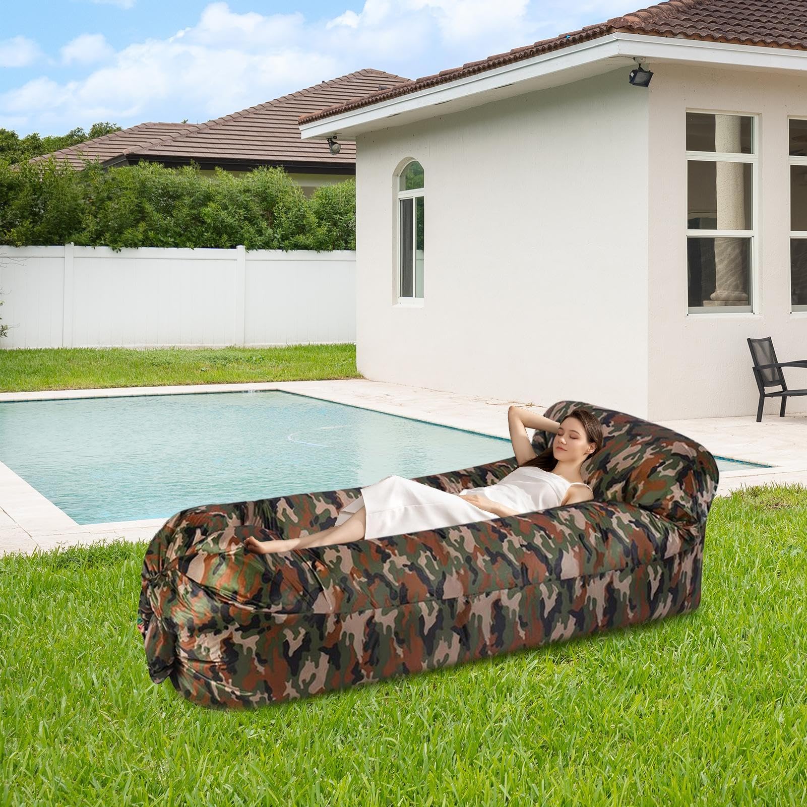 Sofa Gonflable - Sofa D'air Imperméable À L'eau Avec Le Paquet Portatif - Lit D'air De Hamac Gonflable De Fainéant Paresseux Pour Cour, Lac, Plage, Camping, Pique-niques Et Les Festivals De Musique