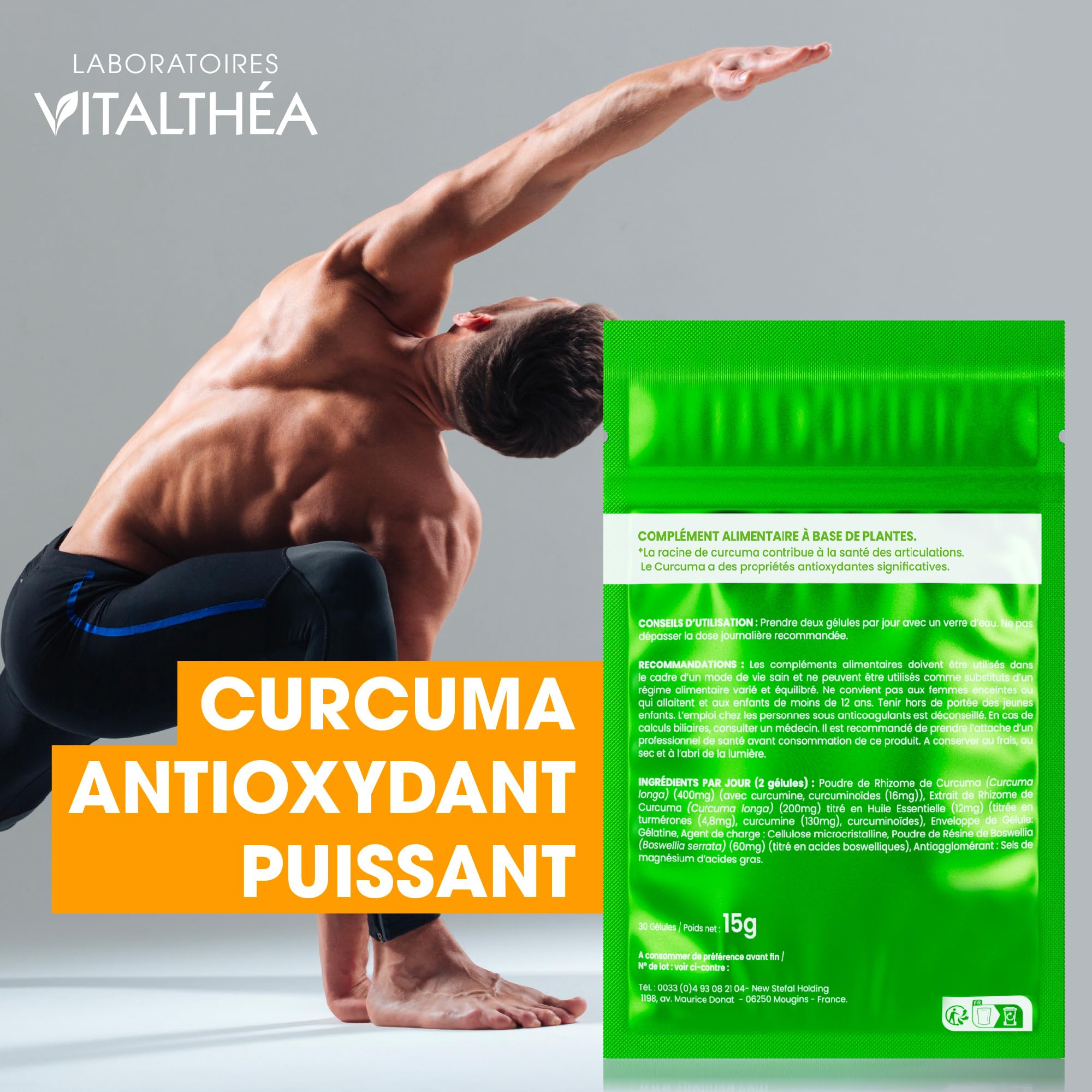 CURCUMA PREMIUM I 5400 MG Plantes Curcuma I 95% Curcuminoïdes I BREVETE I SANS Pipérine Biodisponibilité | Antidouleur & Decontractant Musculaire | Fabrication France (3)