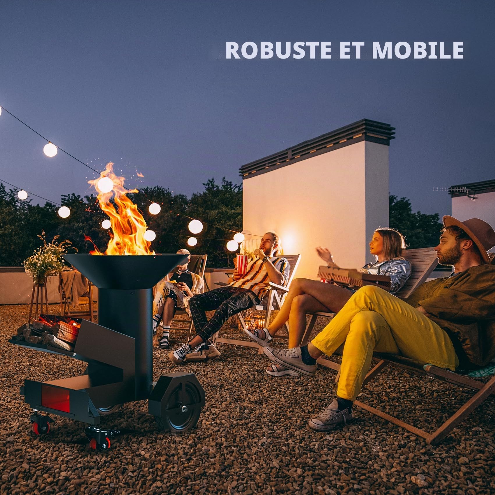 Onlyfire Réchaud d'extérieur avec plaque de cuisson, poêle à bois avec roues et couvercle, réchaud de camping portable pour la cuisine en plein air et le jardin