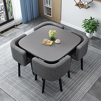 Round/Square Dining table Set with Chairs, Modern Conference Table and 4 Chairs Set, Reception Table and Chair Combination,Wooden Kitchen Table Set for 4 for Living Room Dining Room(80cm(31.5in), 4)