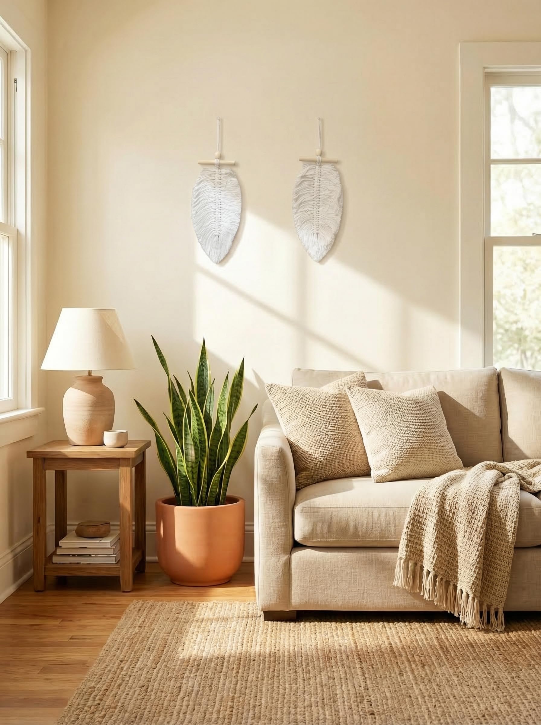 JH Gallery Macrame Wall Hanging - White Leaves -8