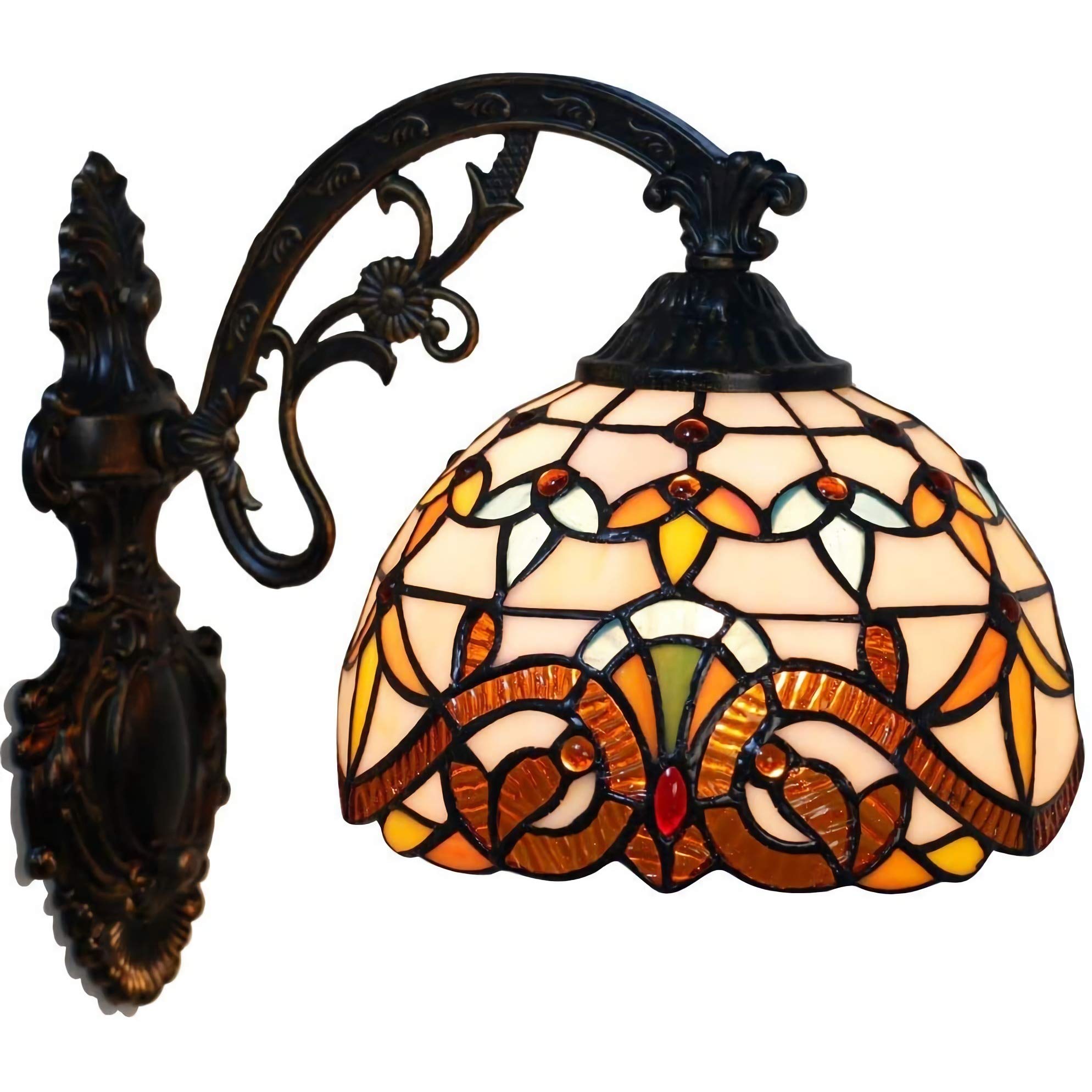 SXWNBIFH Tiffany Style Wall Light, Handmade Stained Glass Wall Sconces,Vintage Bedside Wall Lamp for Living Room Bedroom Bathroom Hallway [Energy Class A + + ],1
