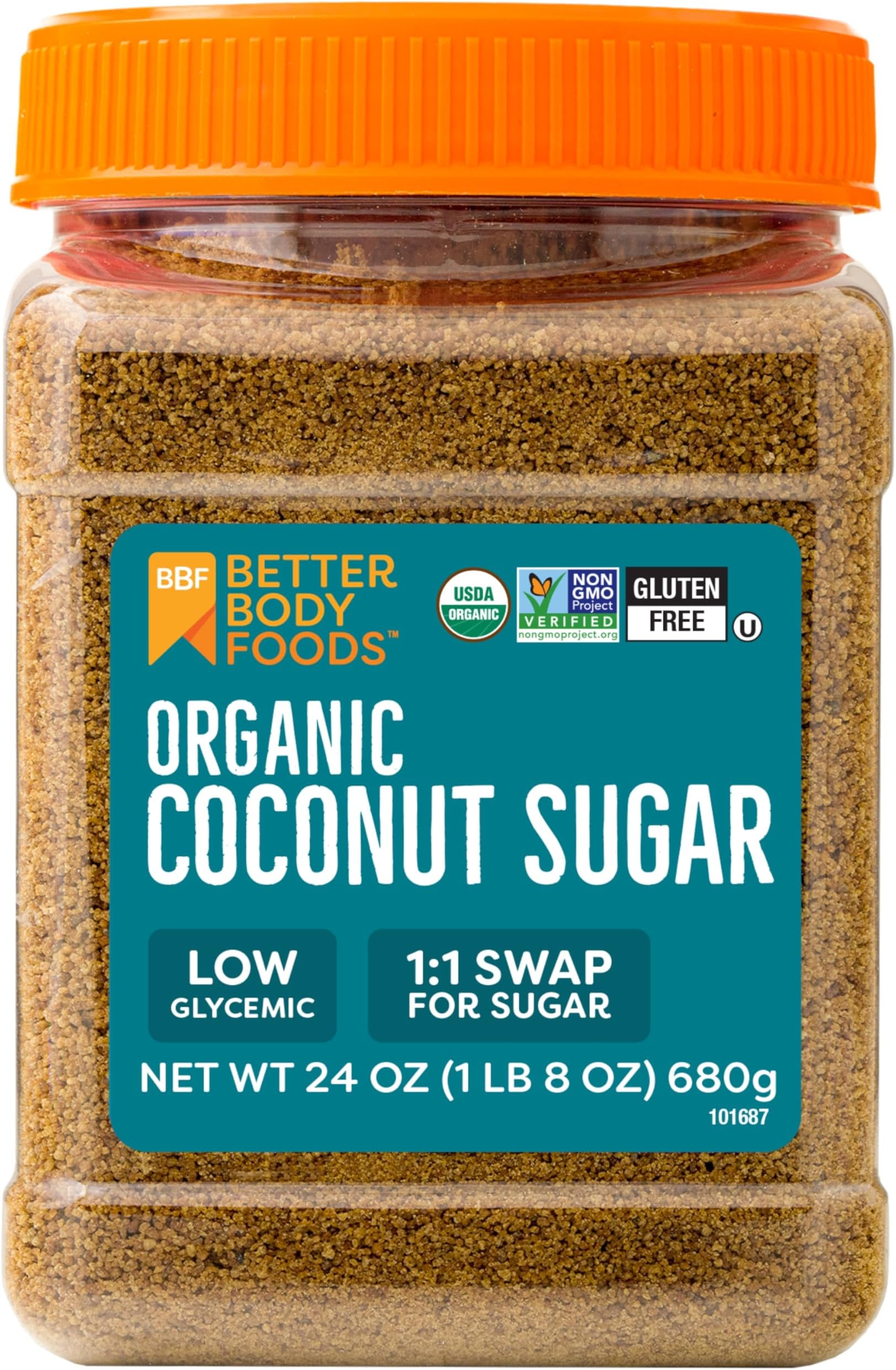 BetterBody Foods Organic Coconut Sugar, Gluten-Free, Non-GMO, Low Glycemic Sugar Substitute, 1.5 lbs, 24 Ounce