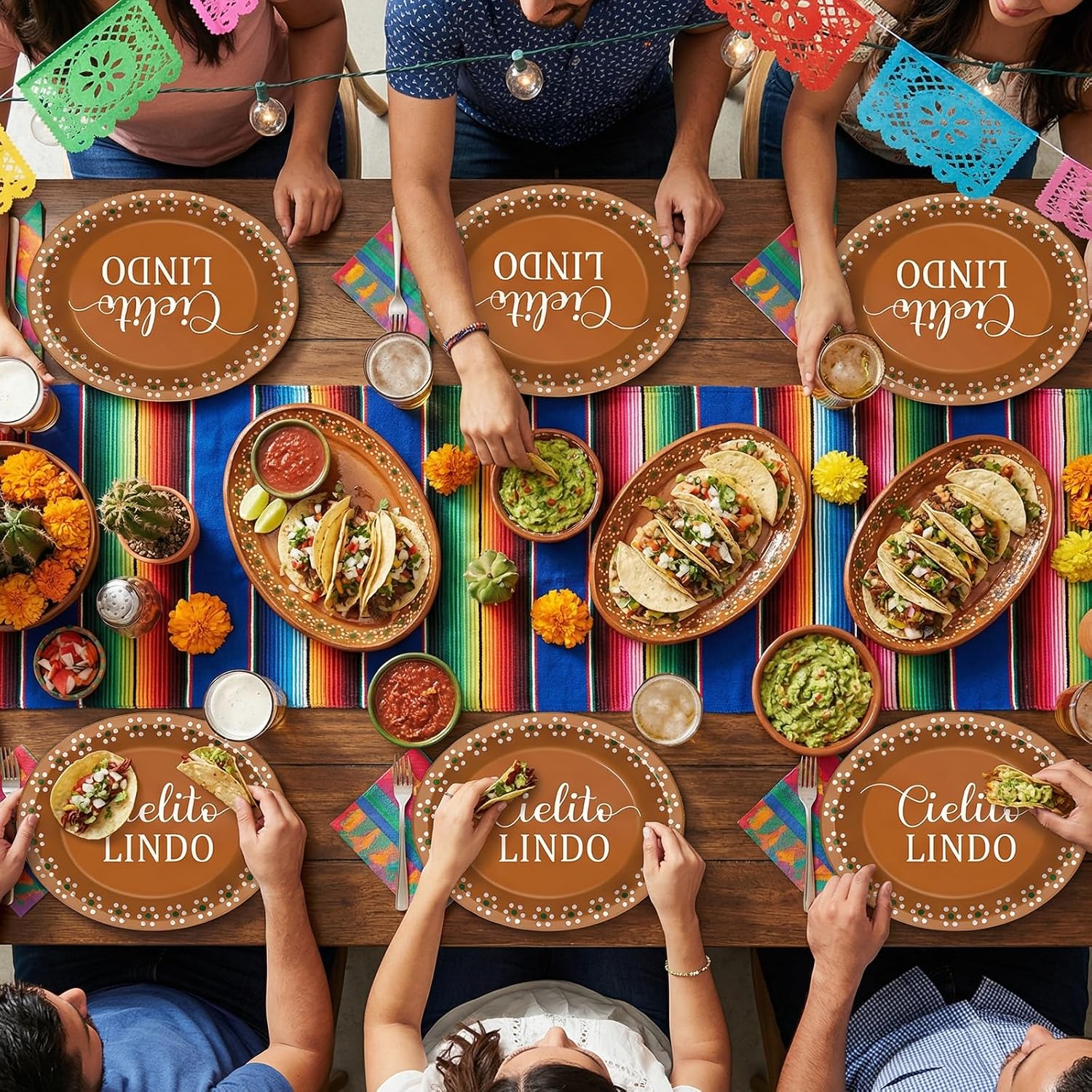 Wiooffen 50 Pcs Mexican Paper Oval Plates Cielito Party Lindo Decoration Large Disposable Terracotta Clay Pottery Oval Dessert Plates Tableware for Mexican Wedding Baby Shower Party Supplies