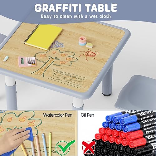 Miniatura 5 de Brelley - Juego de mesa y 2 sillas para niños y niños pequeños, con altura ajustable, escritorio para graffiti, para el aula, guardería, hogar,