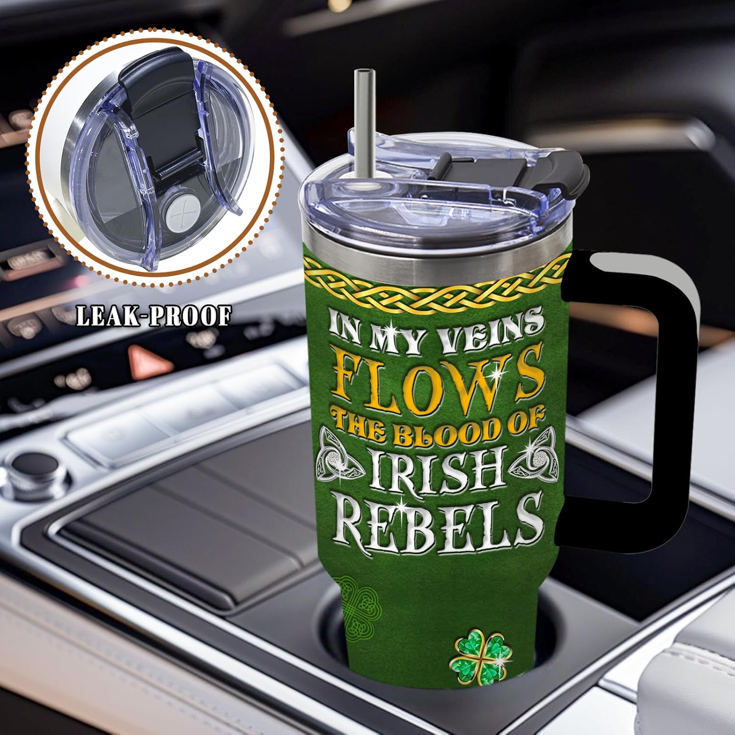 DUUV Funny Irish Gifts for Women Men, In My Veins Flows the Blood of Irish Rebels St Patricks Day 40 Oz Tumbler, Christmas Thanksgiving Birthday Gifts for Irish Men Husband Dad Family, 1PCS - Image 6