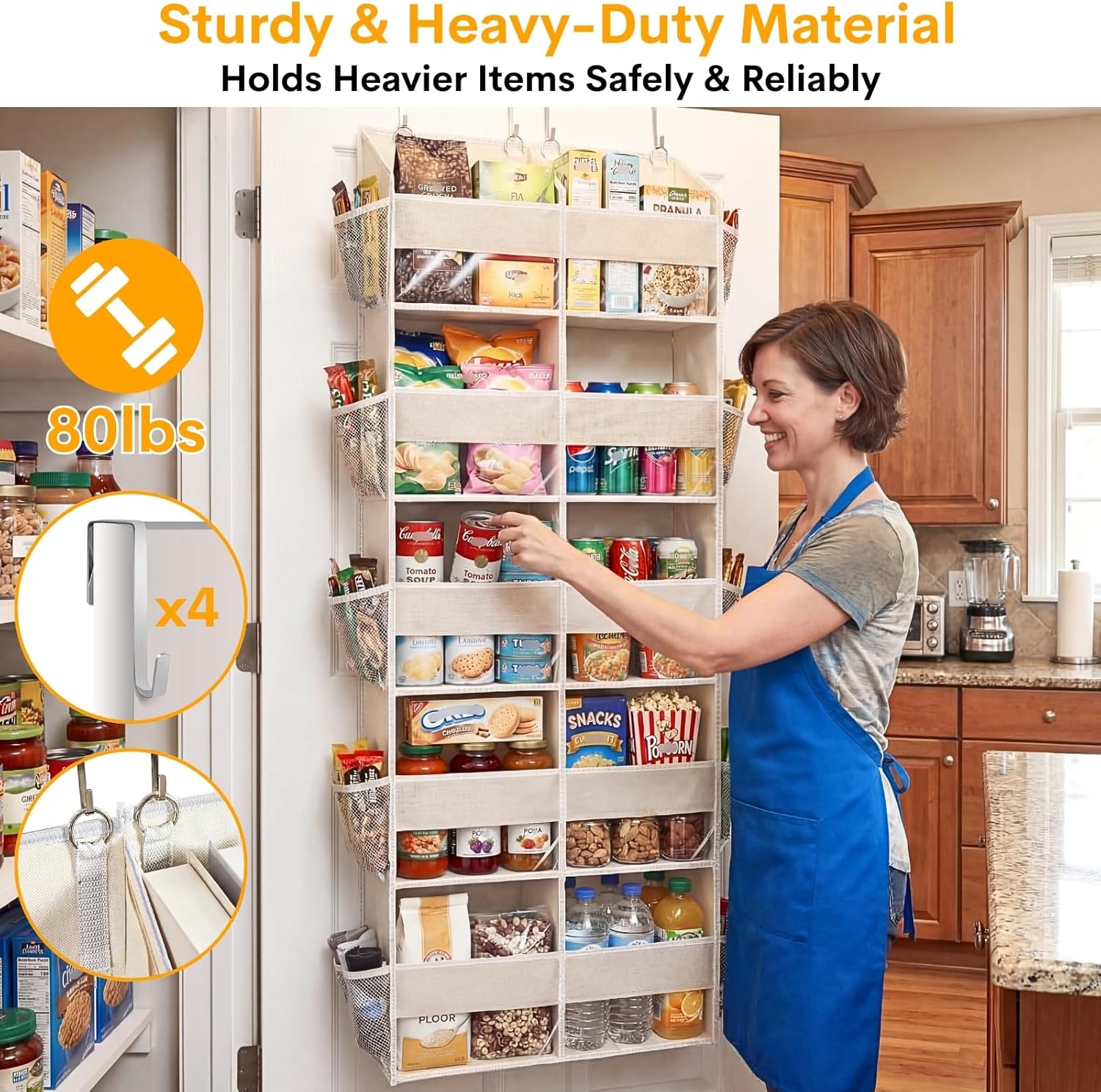 Ofiray-home Over the Door Organizer 5 Tiers,Extra Large Behind Door Storage of 10 Compartments,80 lbs Weight Capacity Over the Door Storage, Door Hanging Organizer for Closet, Diaper Organizer, Beige - Image 3