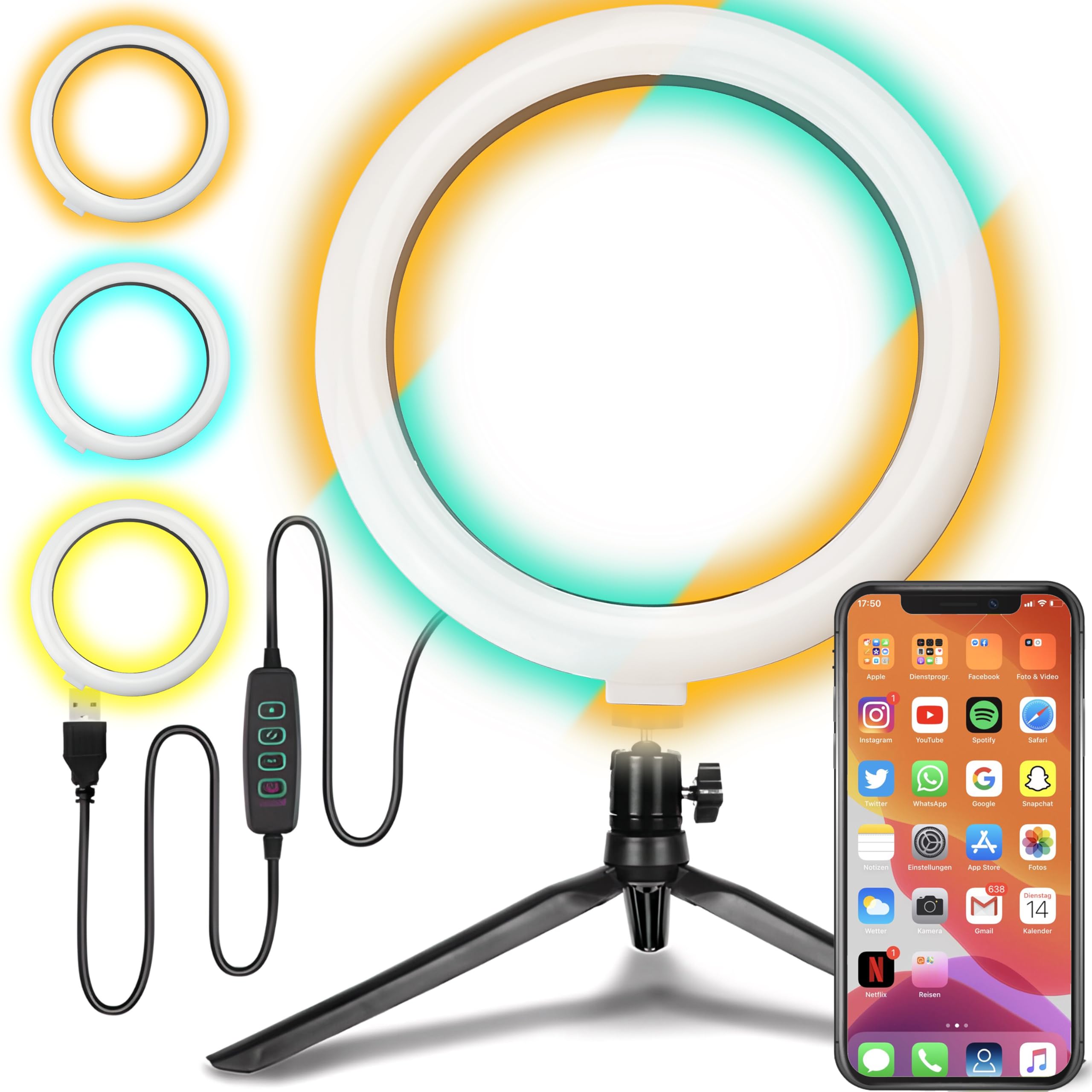 Retoo Luce ad Anello LED Ring Light per Selfie Staffa Triangolare 3 Modalità Illuminazione Trucco Fotografia Video Live Streaming Smartphone