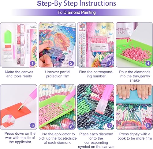 Miniatura 5 de Kits de pintura de diamantes 5D para adultos, diseño de girasoles redondos coloridos, mariposas, fantasía, diamantes, arte por números, para