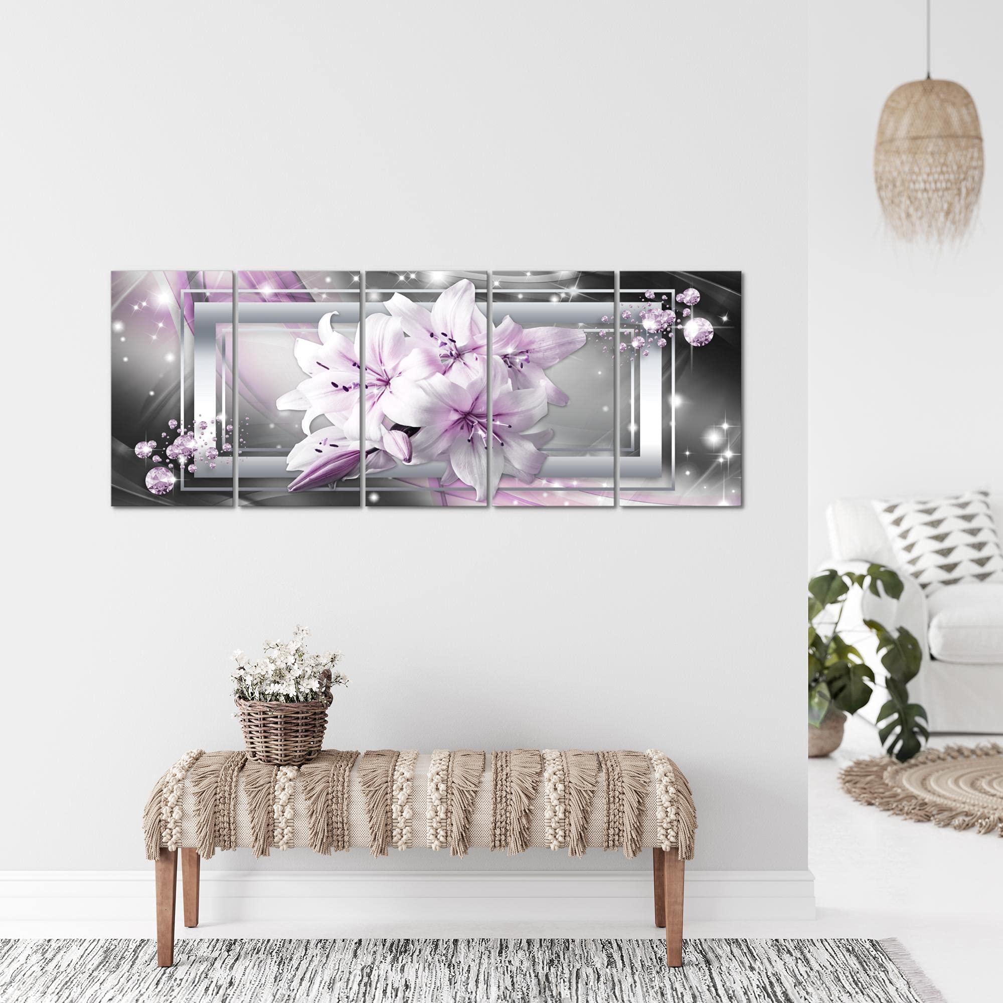 Runa Art Murali XXL Fiori Gigli 200 x 80 cm Rosa Grigio 5 Pezzi - Made in Germany - 021755b