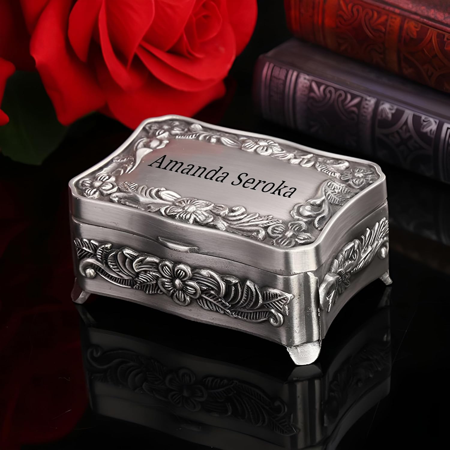 Personalized Vintage Jewelry Boxes丨Custom Metal Trinket Box w Name丨Small Jewelry Storage Organizer丨Treasure Chest Keepsake Gift Box for Women, Mom, Grandma or Friend on Christmas Mothers Day (Text) - Image 4