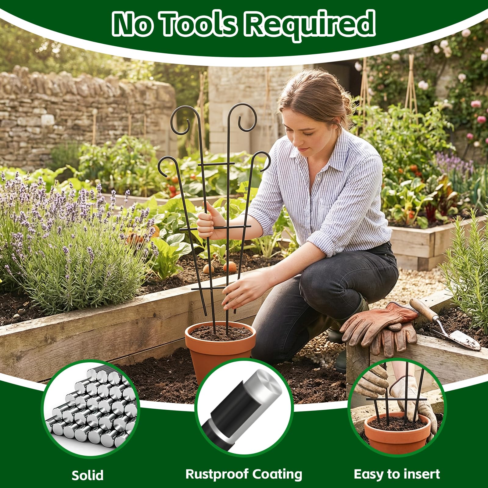 Thealyn 4 Pack 60cm/23.6 pollici Rampicante per Piante da Interno per Piante in Vaso, Rampicante da Giardino in Metallo per Piante d'appartamento Fiori Vite Edera a Onde, Nero
