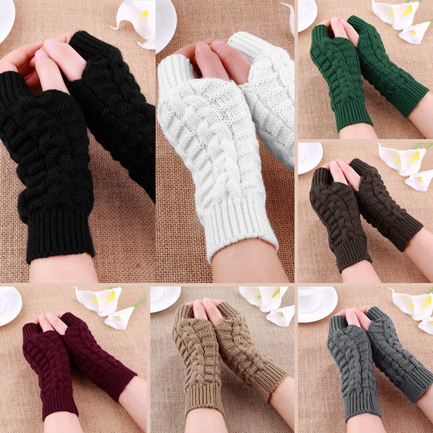 Unisex-Dorosłe Rękawiczki Dzianinowe Rękawiczki Zimowe Ocieplacze Na Ręce Solidne Damskie Proste Efektowne Kolory Outdoor Winter Warm Rękawiczki Bez Palców/Colour/8#