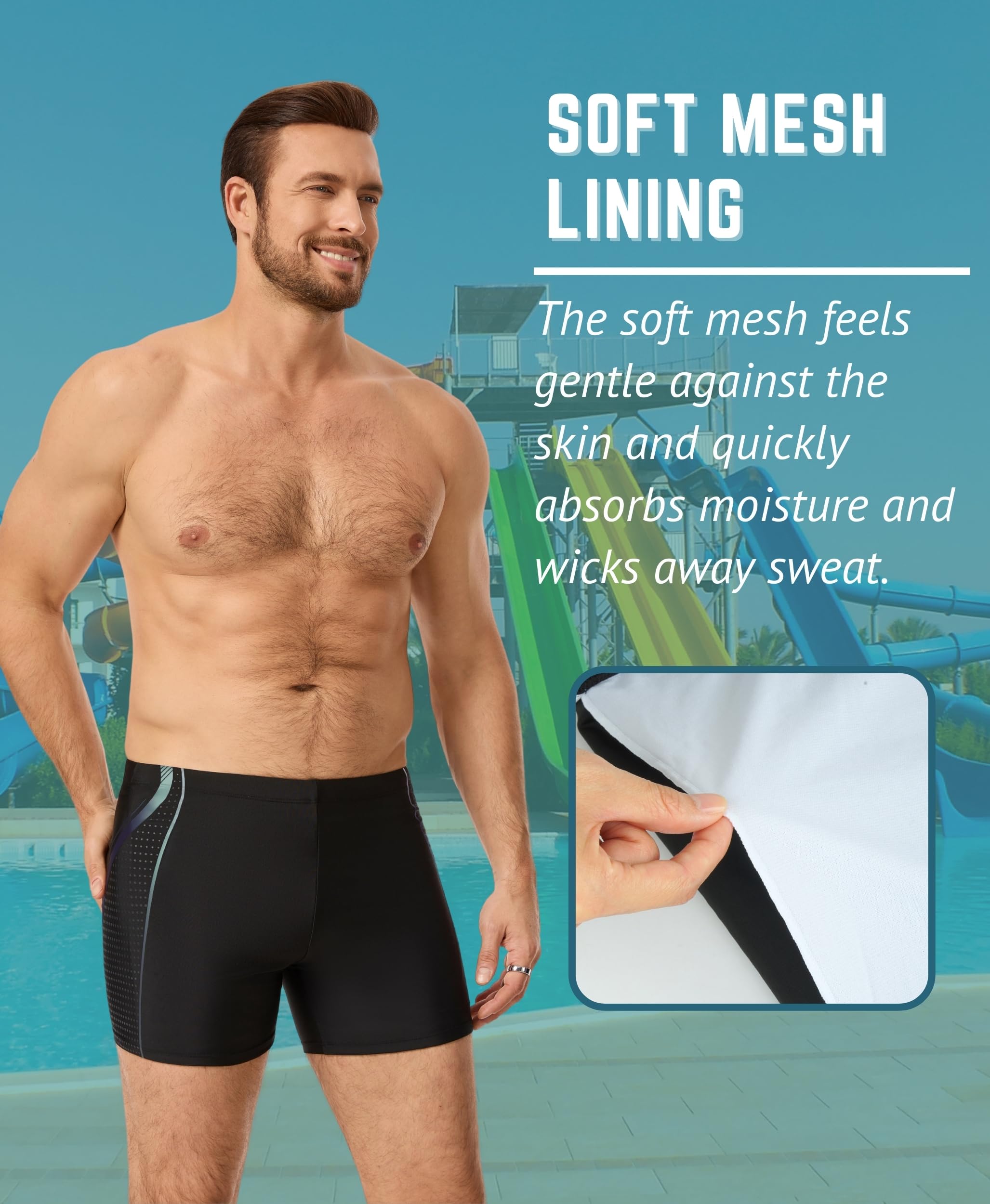 WHCREAT Bañador Hombre Natación Secado Rápido Bañadores Boxer con Cordón - 5