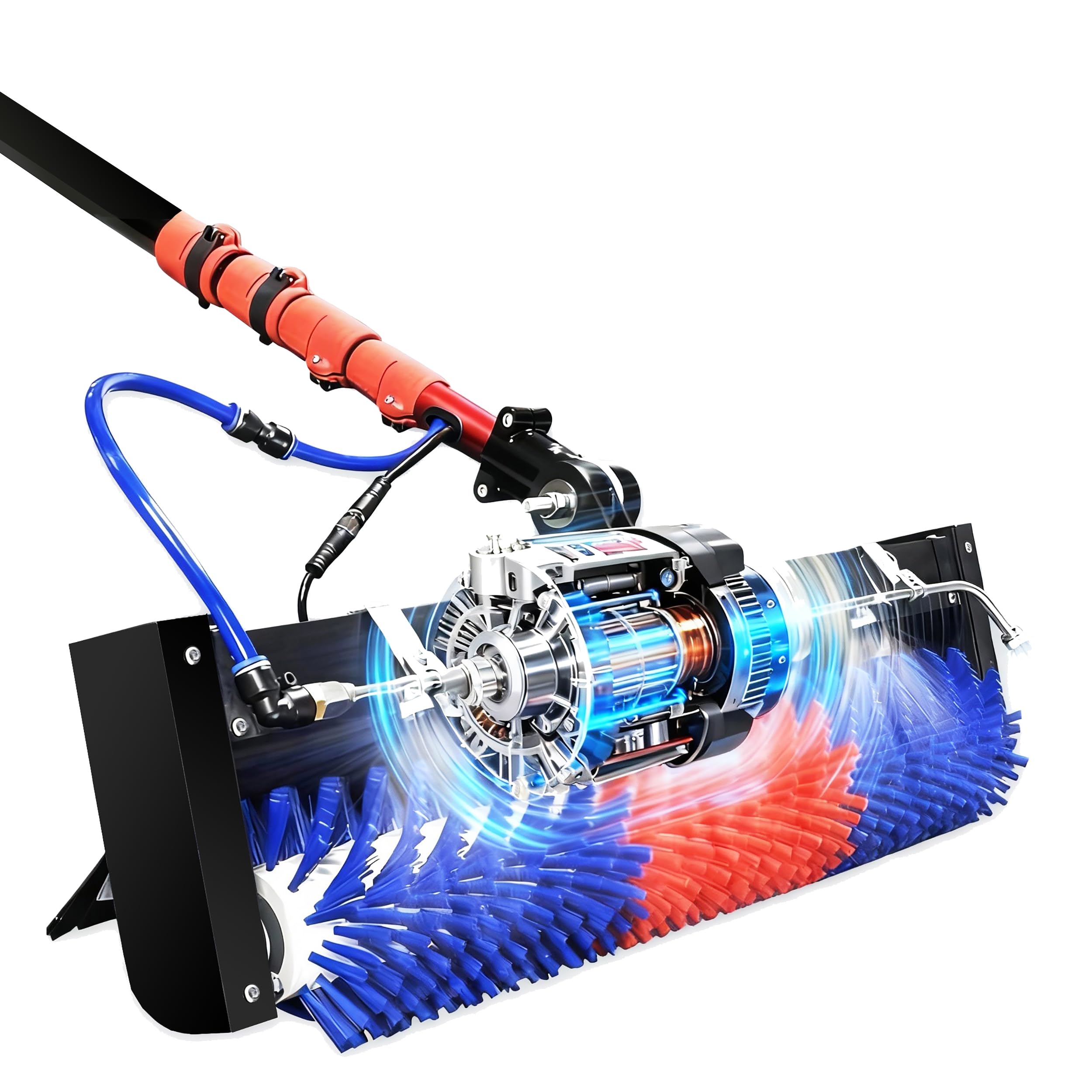 Kit a Palo Alimentato ad Acqua da 24 Piedi, Spazzola Rotante per la Pulizia di Pannelli Fotovoltaici, Asta Telescopica in Fibra di Carbonio, Alimentazione CA/CC/Doppia