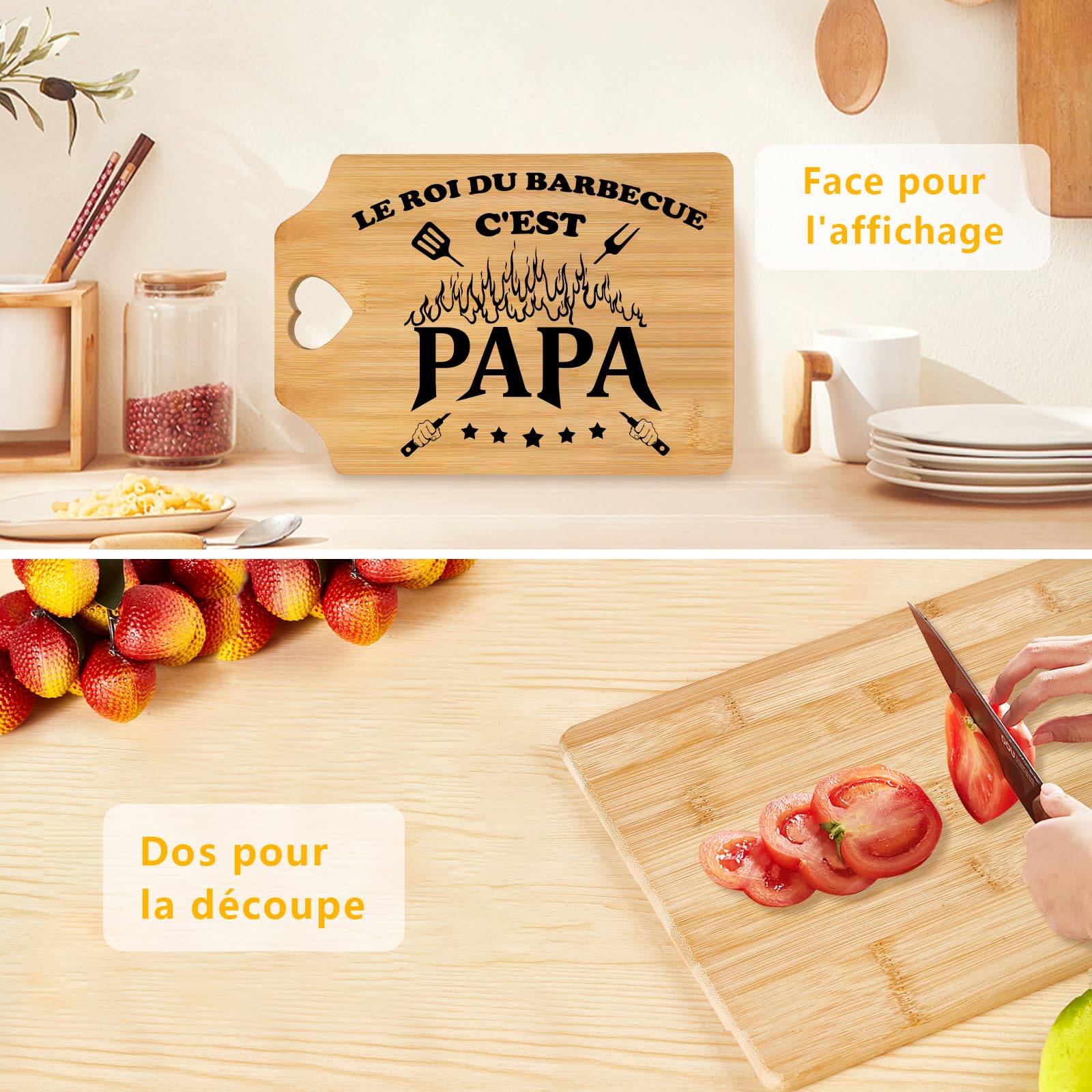 Planche à découper en bambou Cadeau pour Papa Fête des Pères Noël
