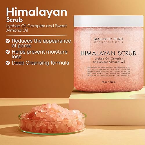 Miniatura 4 de Exfoliante corporal con sal del Himalaya y aceite esencial de lichi de Majestic Pure limpieza natural para exfoliar y humectar la piel 12 onzas