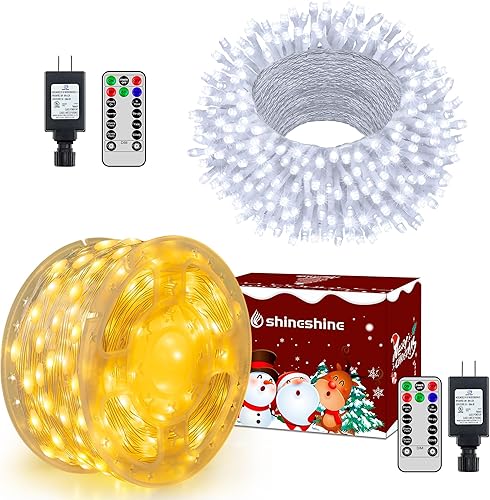 shineshine Luces de Navidad para exteriores, 459 pies, 1400 LED, IP67 impermeable, 8 modos, luces de Navidad blancas cálidas con control remoto,