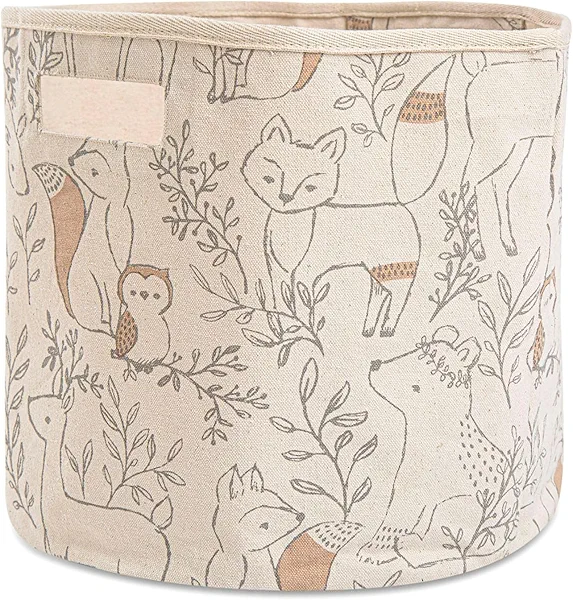 Crane Baby Woodland Nursery Basket, Animal Nursery Decor, Fabric Storage Bin, Collapsible Forest Decor, Hamper with Handles for Toys, Laundry, and Baby Items