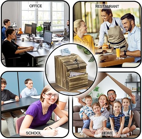 Miniatura 7 de Flexzion Caja de sugerencias de madera con cerradura de llave, montada en la pared o de pie con cerradura de boleta de oración con cerradura