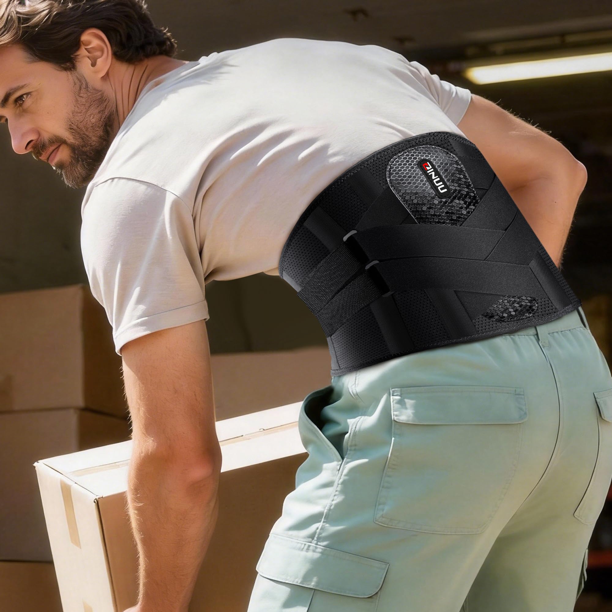 Cinturón de apoyo lumbar para hombre y mujer, 7 veces, soporte lumbar con almohadilla 3D, vendaje de espalda transpirable para aliviar el dolor de espalda (M)